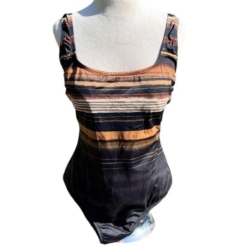 Croft and Barrow One Piece Swimsuit Tan Black and Brown, Womens size 12